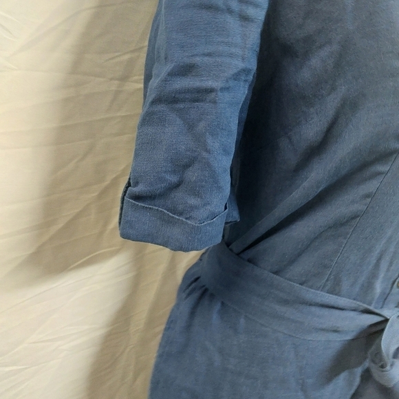 UNTUCKit her short sleeve navy 100% linen midi dress nancy button dress belt 2 - Picture 3 of 16